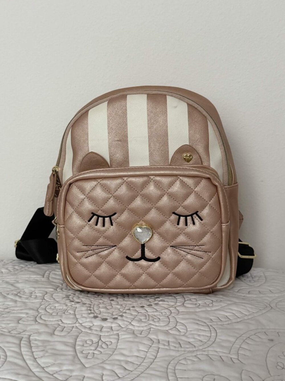 Betsy Johnson Rose-Gold Pink Cat Backpack